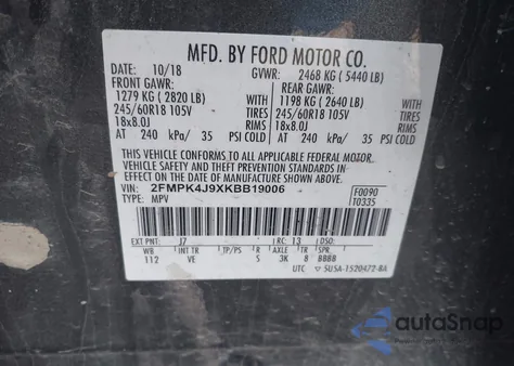 2019 Ford Edge Sel from USA, damaged, VIN 2FMPK4J9XKBB19006